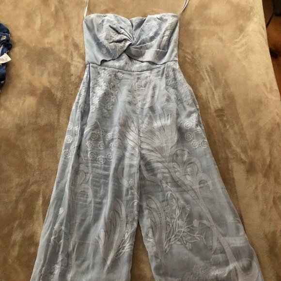 Aijek Pants - Anthropologie Aijek Blue Natalia Embroidered Jumpsuit size 2